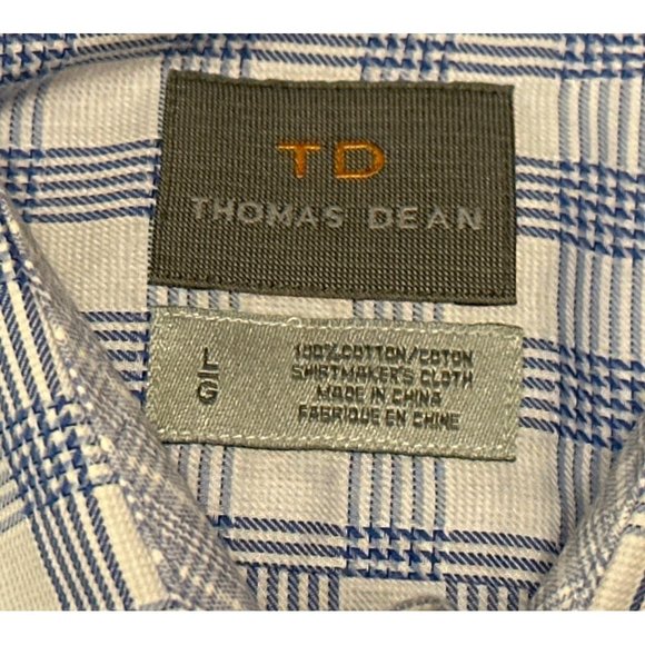 TD Thomas Dean Men's Button-Down Casual Shirt Check Pattern Cotton Size L (READ) - Picture 5 of 16